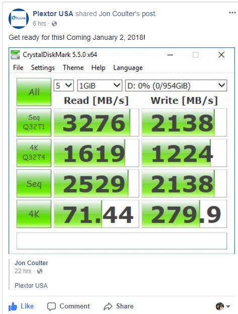 浦科特M9Pe SSD性能公布：读取3.2GB/S