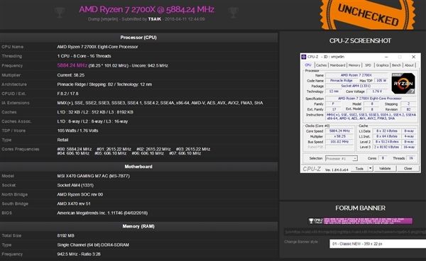 第二代锐龙Ryzen 2000系列处理器：5.88GHz