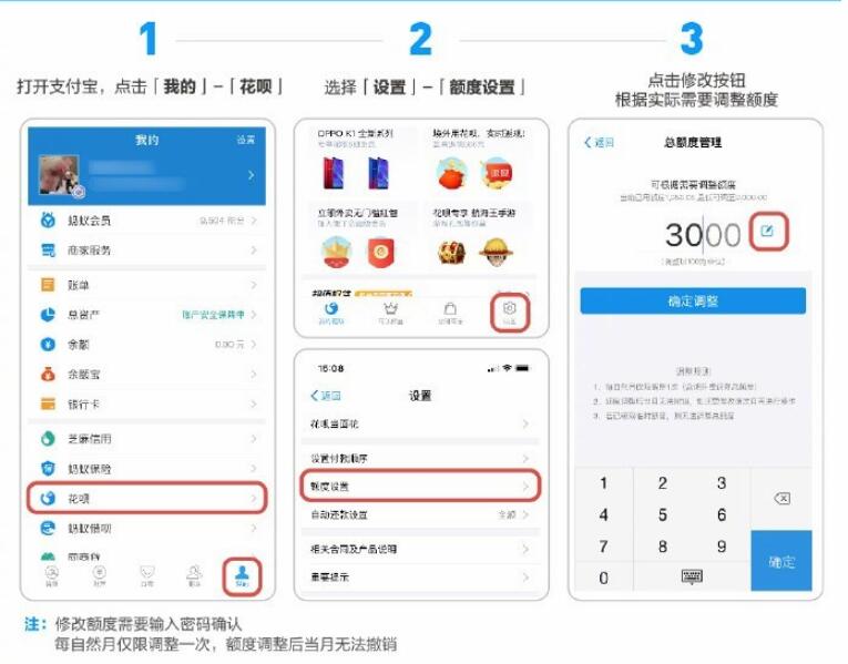 支付宝花呗正式上线额度管理：每月1次设置机会
