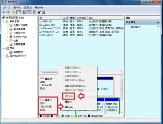 win7系统磁盘脱机问题解决方法